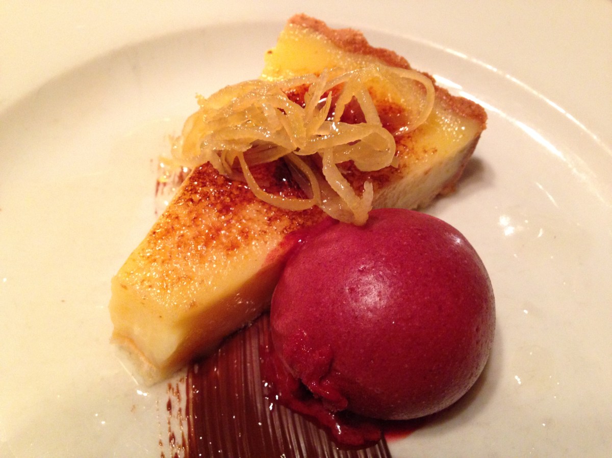 My dessert, the glazed lemon tart.  Yes, there is a bite taken out of it; the disappointment of the main course led to some rather ravenous 'tucking in'.